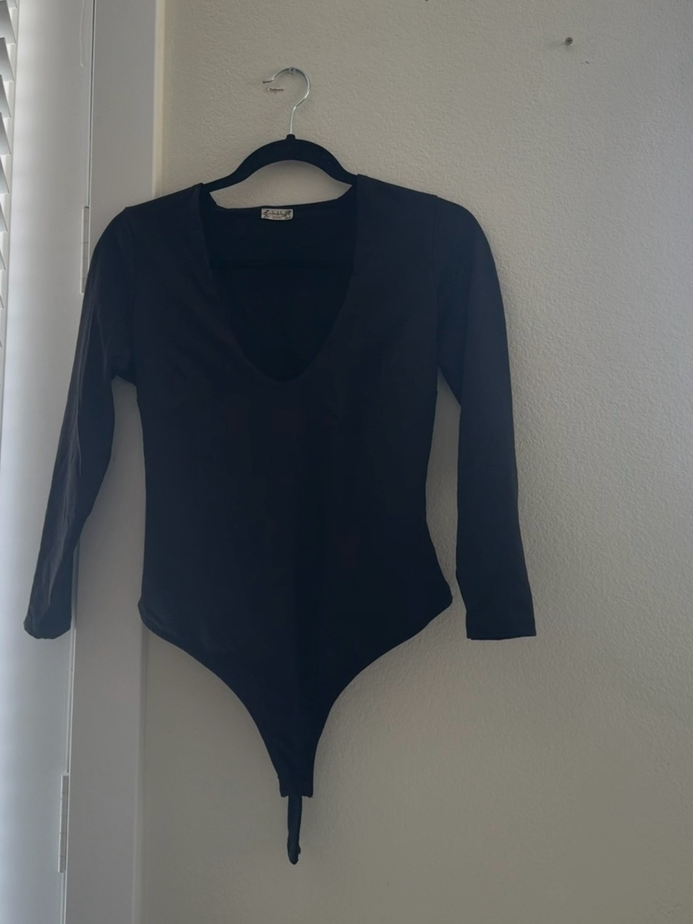 Free People Black V-Neck Long-Sleeve Bodysuit